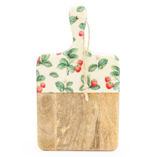 Handcrafted Strawberry Patterned  Mango Wood Serving Paddle Board
