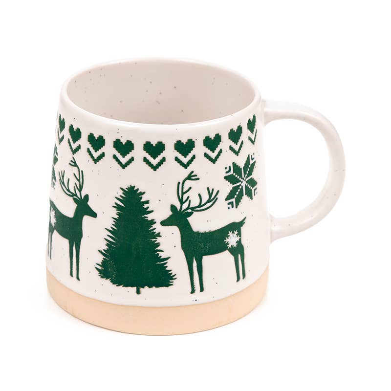 Green Reindeer Tapered Stoneware Mug