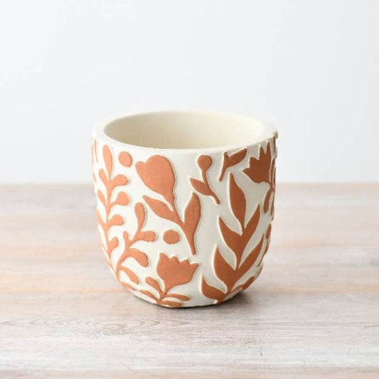 Orange Floral Design Medium Planter