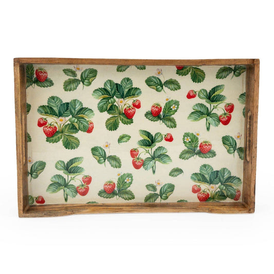 Handcrafted Strawberry Patterned Rectangular Tray Mango Wood
