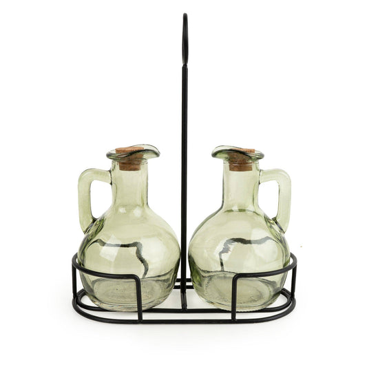 Set of 2 Oil Bottles on Stand