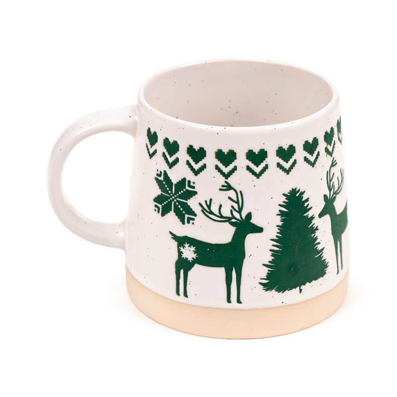 Green Reindeer Tapered Stoneware Mug