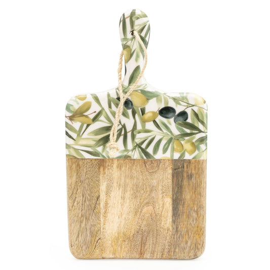Handcrafted Olive Patterned Serving Paddle Board Mango Wood