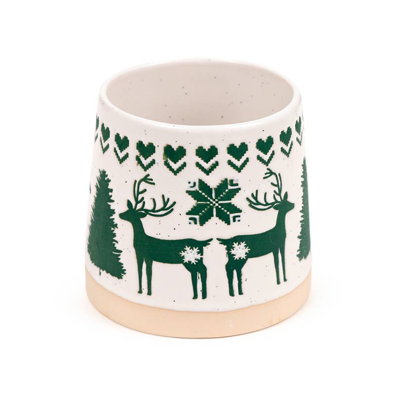 Green Reindeer Tapered Stoneware Mug