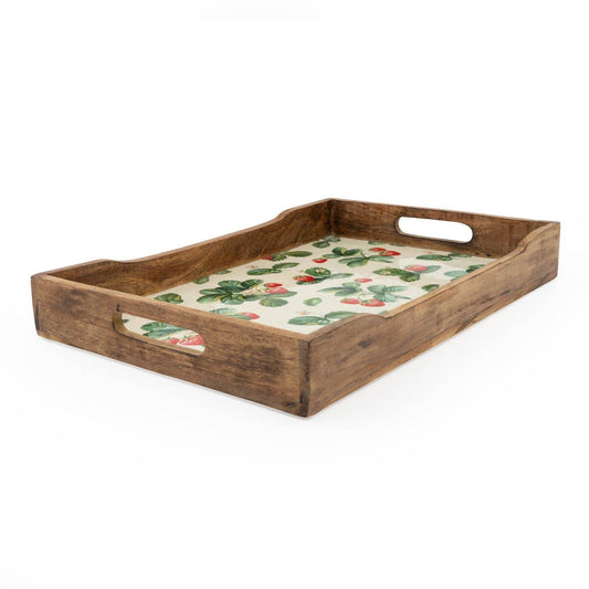 Handcrafted Strawberry Patterned Rectangular Tray Mango Wood