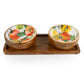 Handcrafted Tomato Patterned Set Of 2 Dipping Bowls On Tray