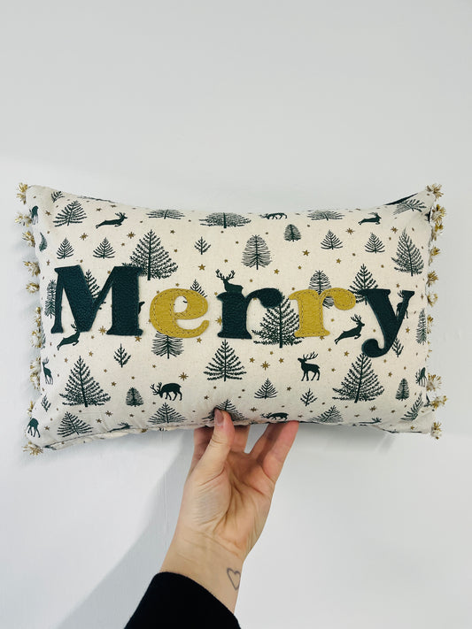 Green Leather Merry Christmas Cushion