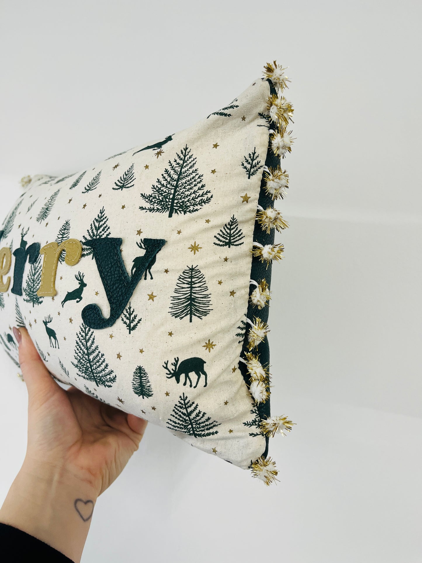 Green Leather Merry Christmas Cushion