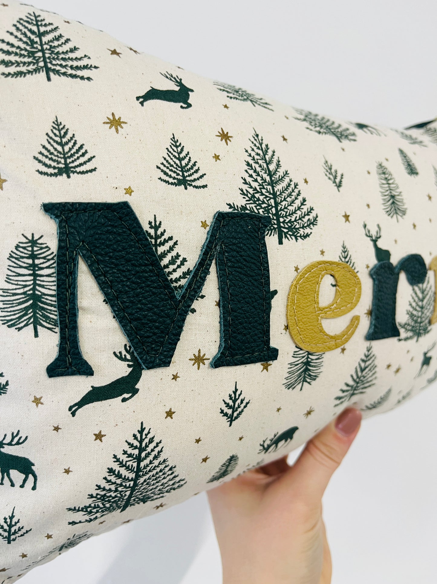 Green Leather Merry Christmas Cushion