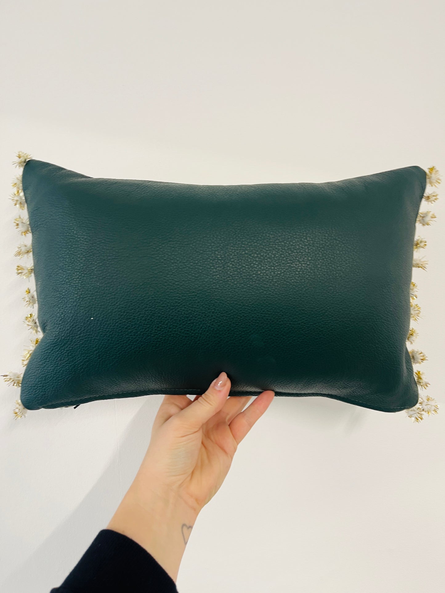 Green Leather Merry Christmas Cushion