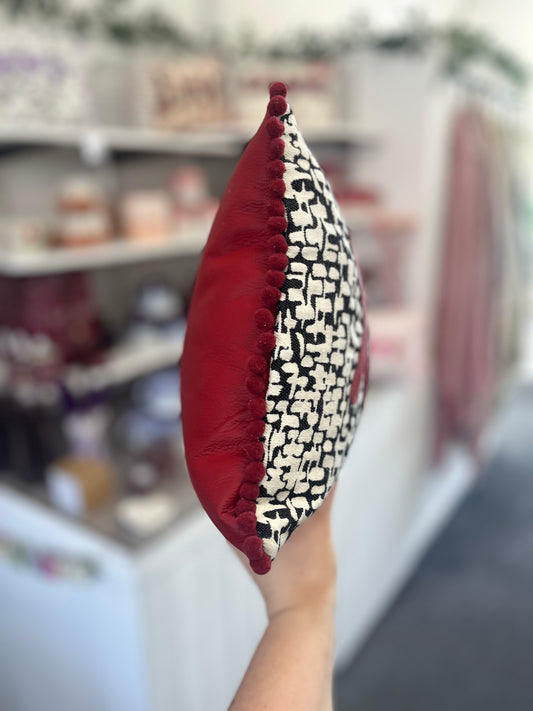 Ruby Red Leather XOXO Cushion.