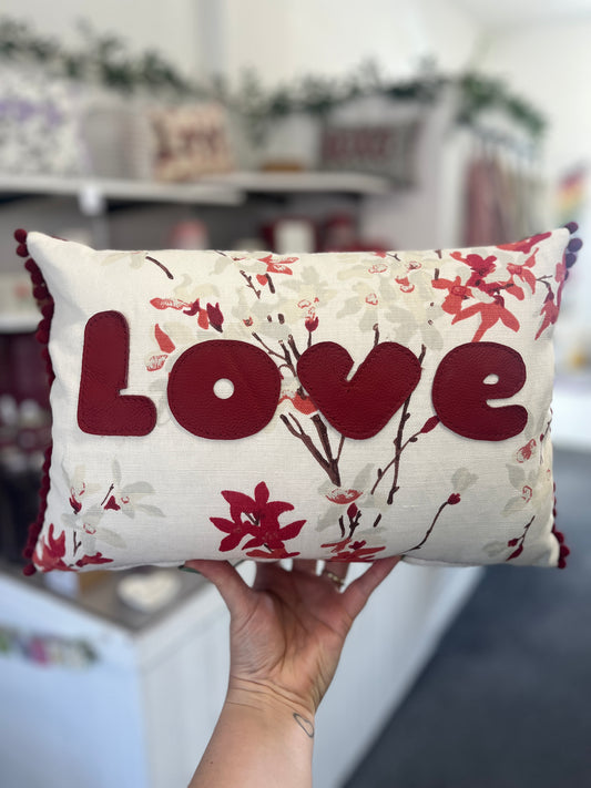 Ruby Red Leather Love Cushion.