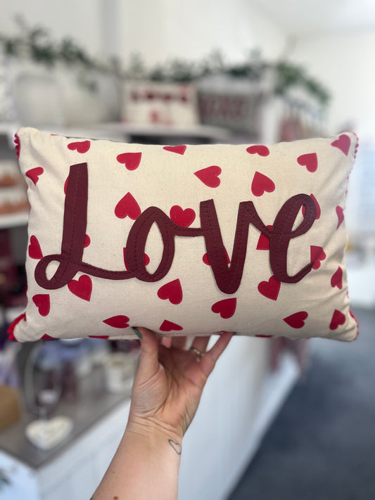 Ruby Red Leather Love Cushion.