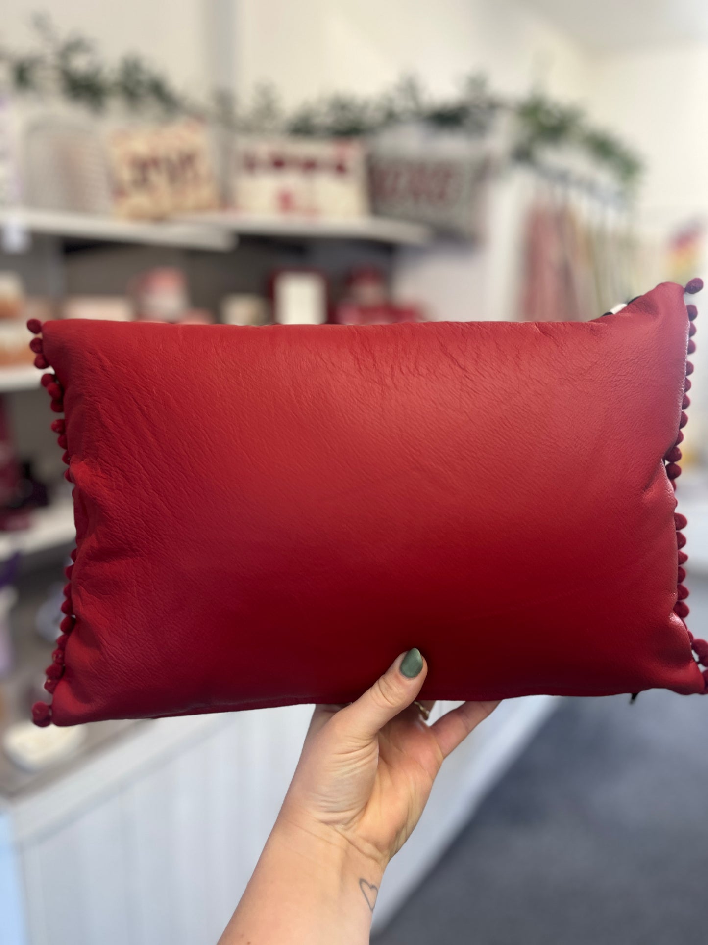 Ruby Red Leather XOXO Cushion.