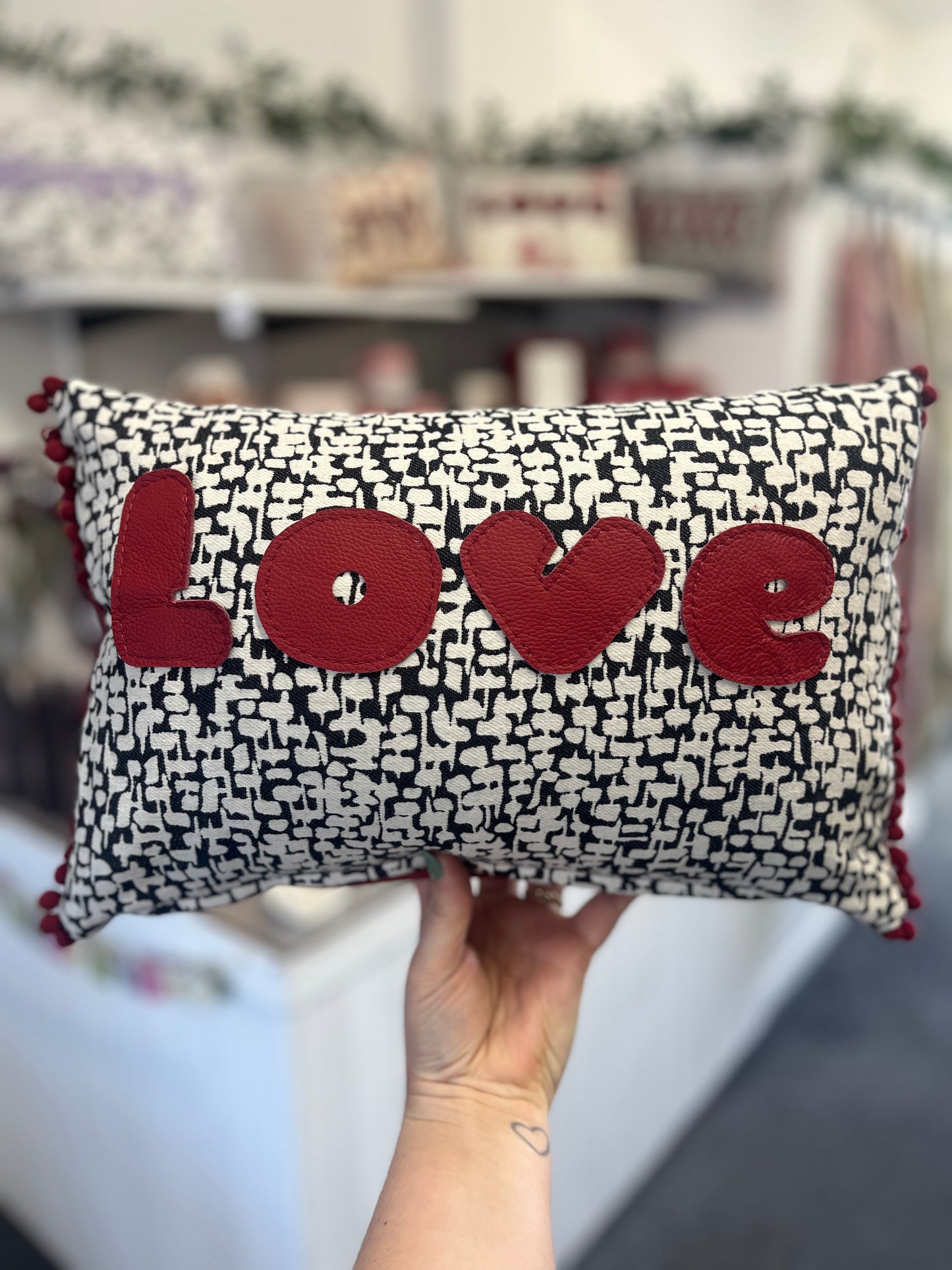 Ruby Red Leather Love Cushion.