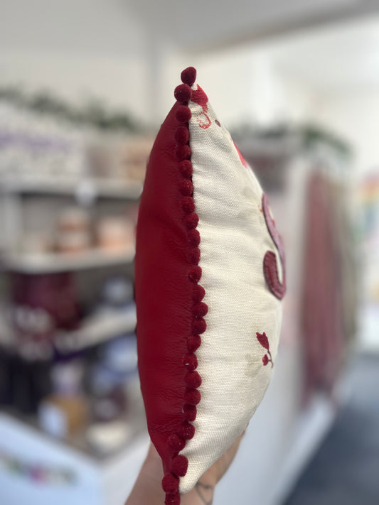 Ruby Red Leather Snug Cushion.