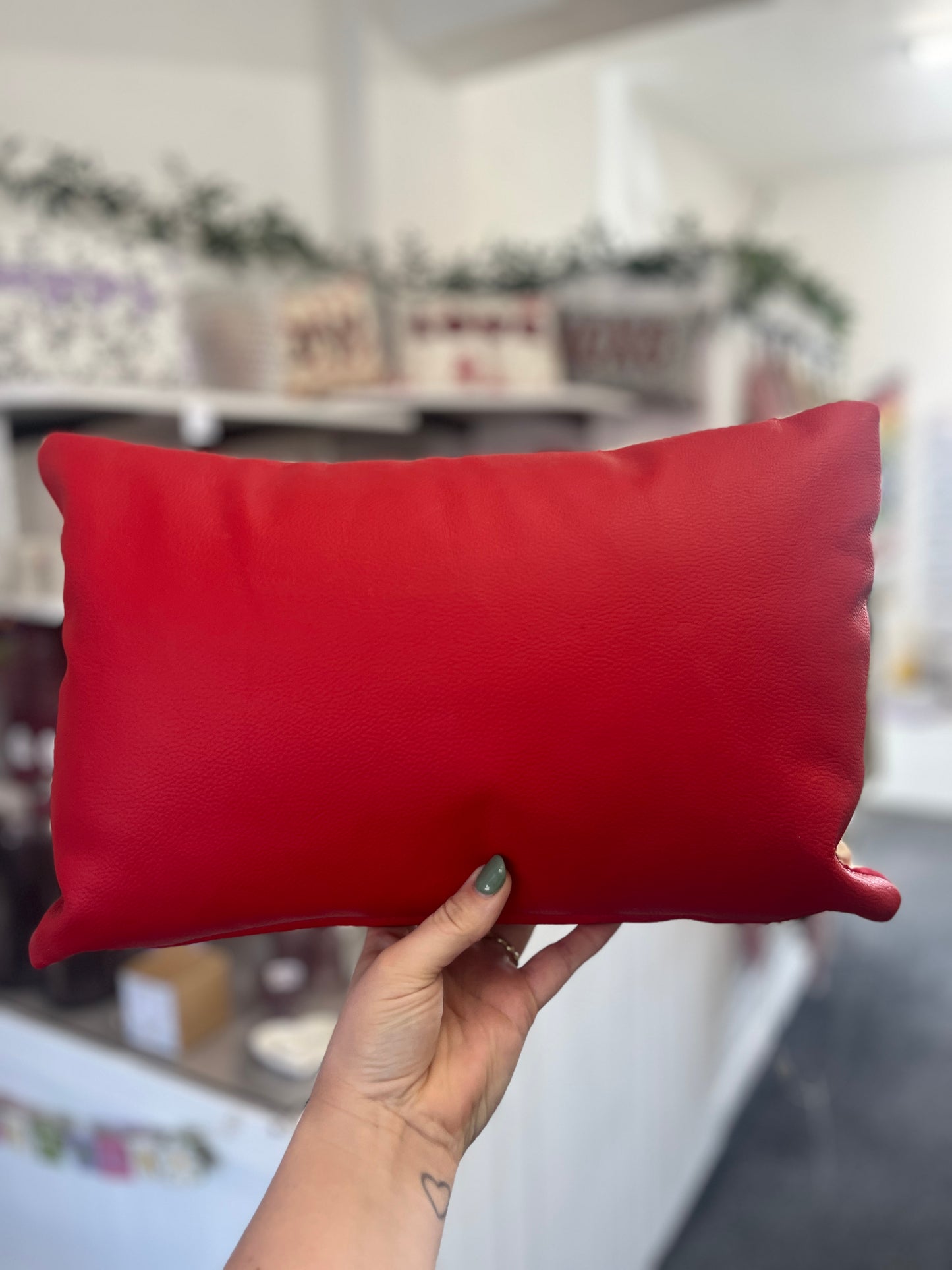 Red Leather Love Cushion.