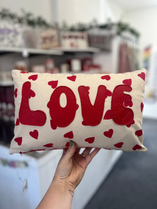 Red Leather Love Cushion.