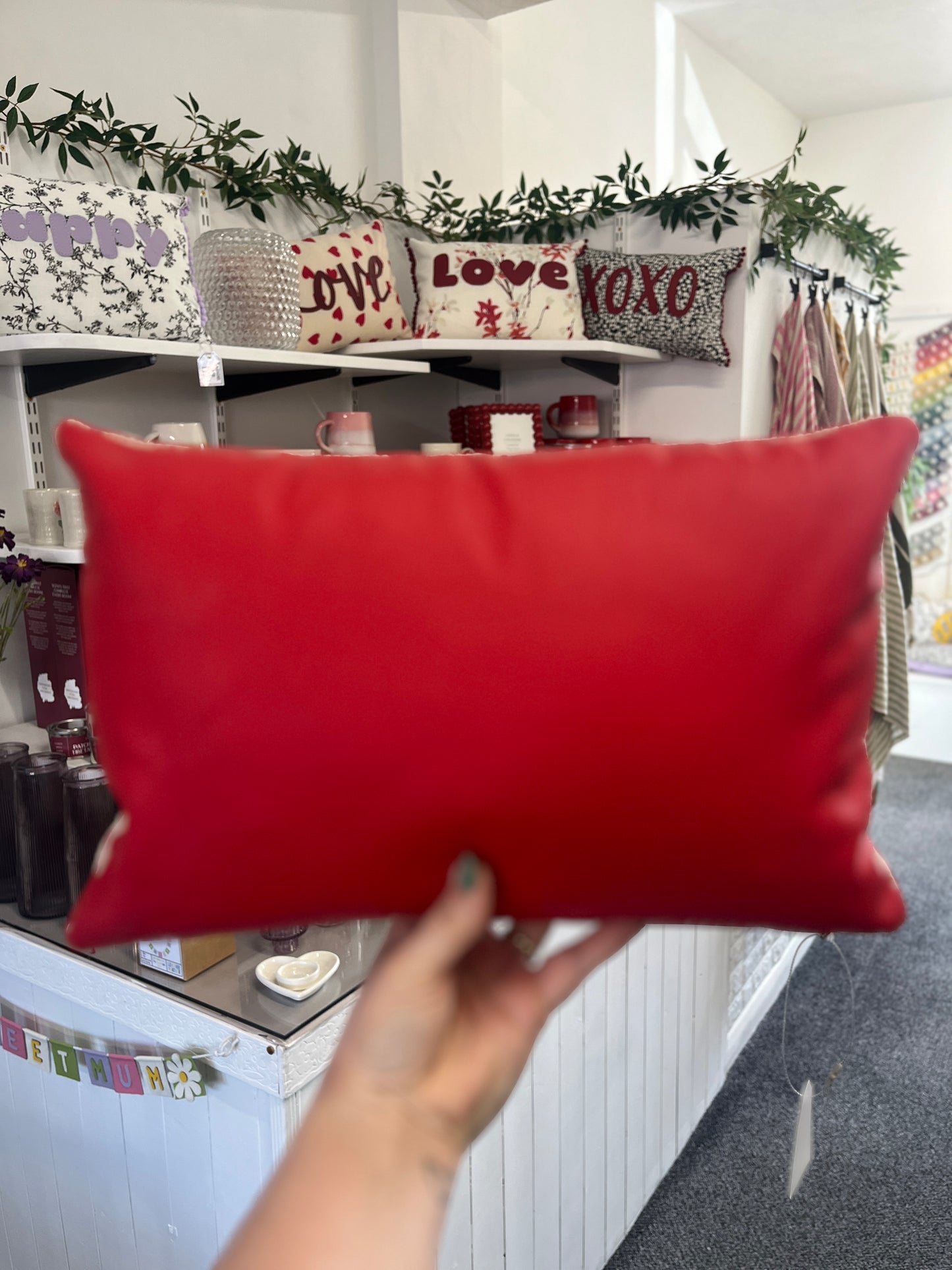 Red Leather Love Cushion.