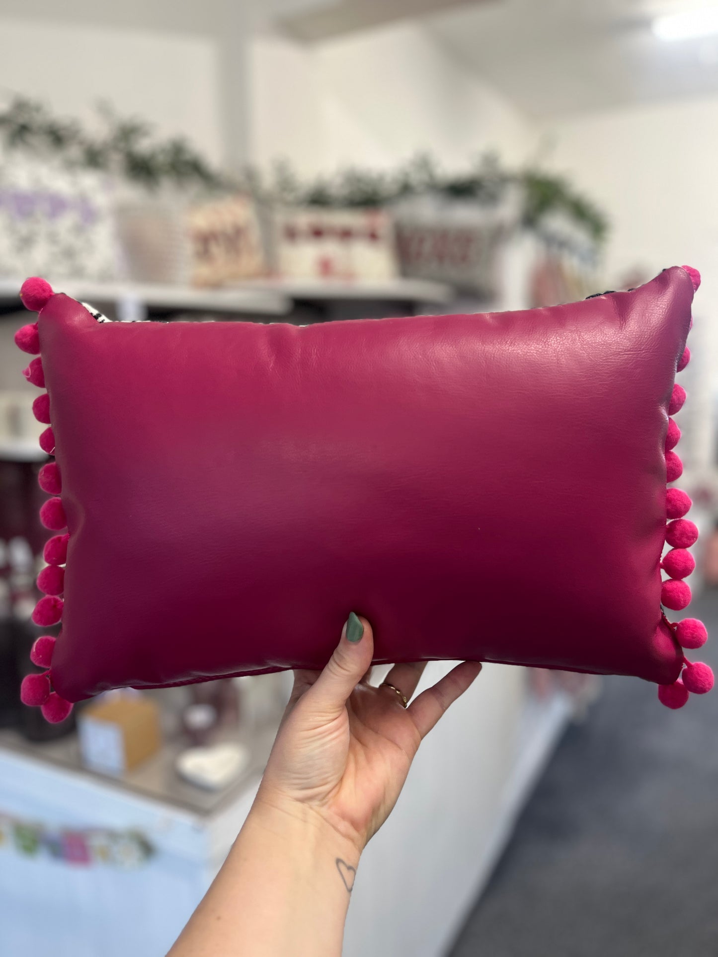 Hot Pink Leather Joy Cushion.