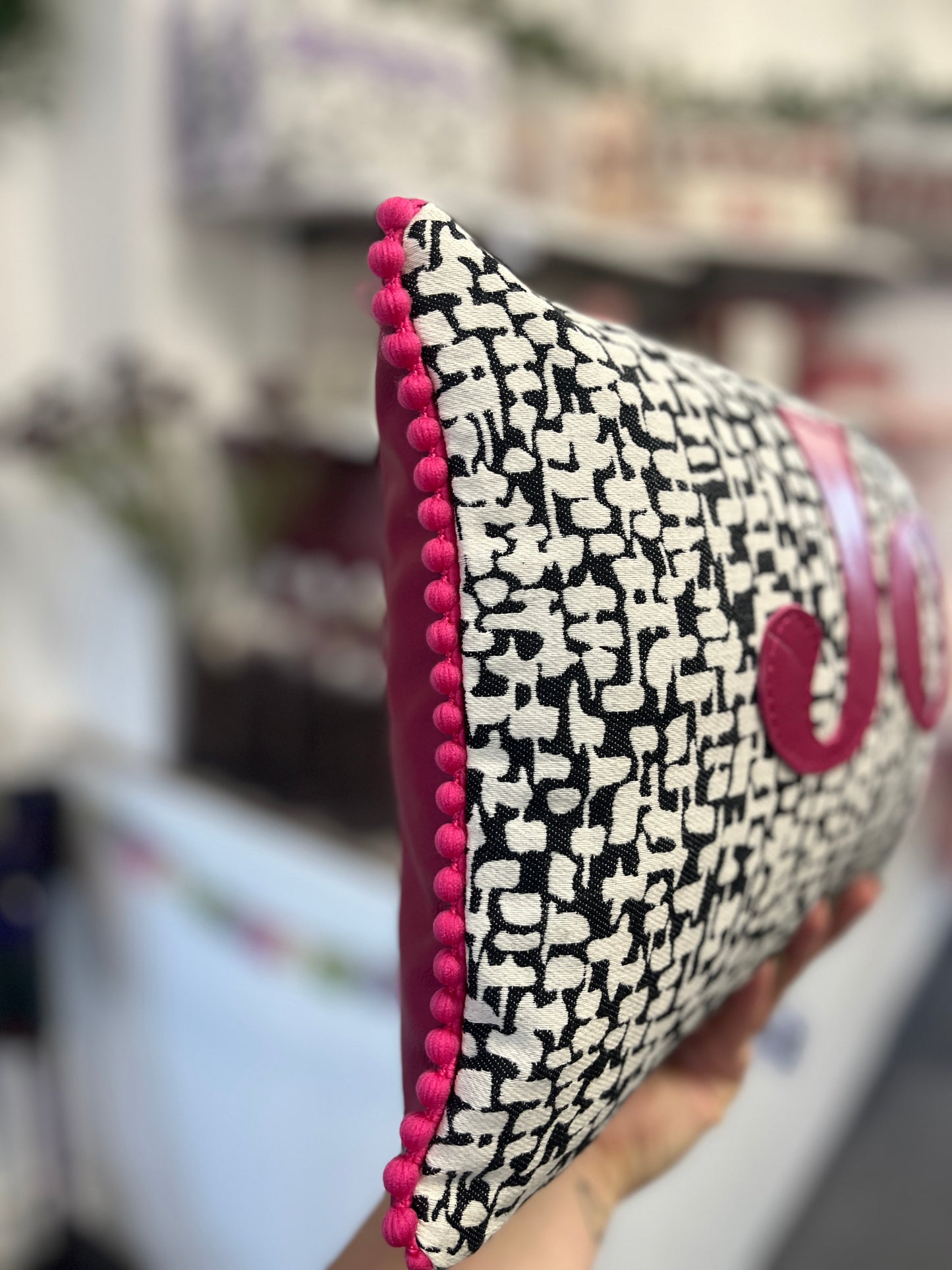 Hot Pink Leather Joy Cushion.