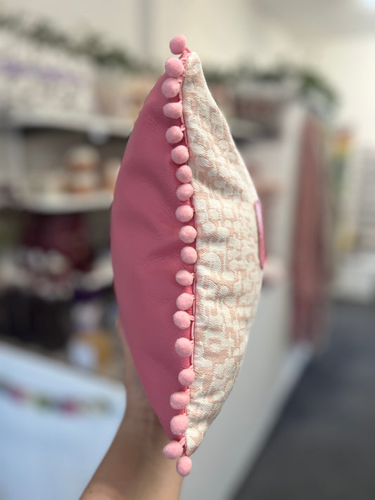 Light Pink Leather Happy Cushion.