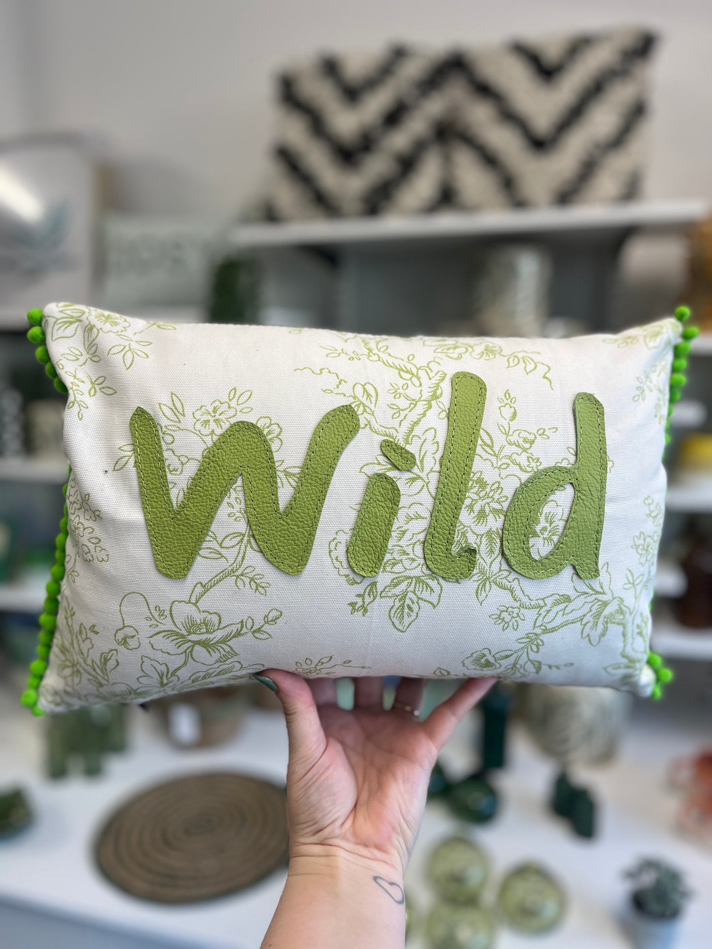 Light Green Leather Wild Cushion.