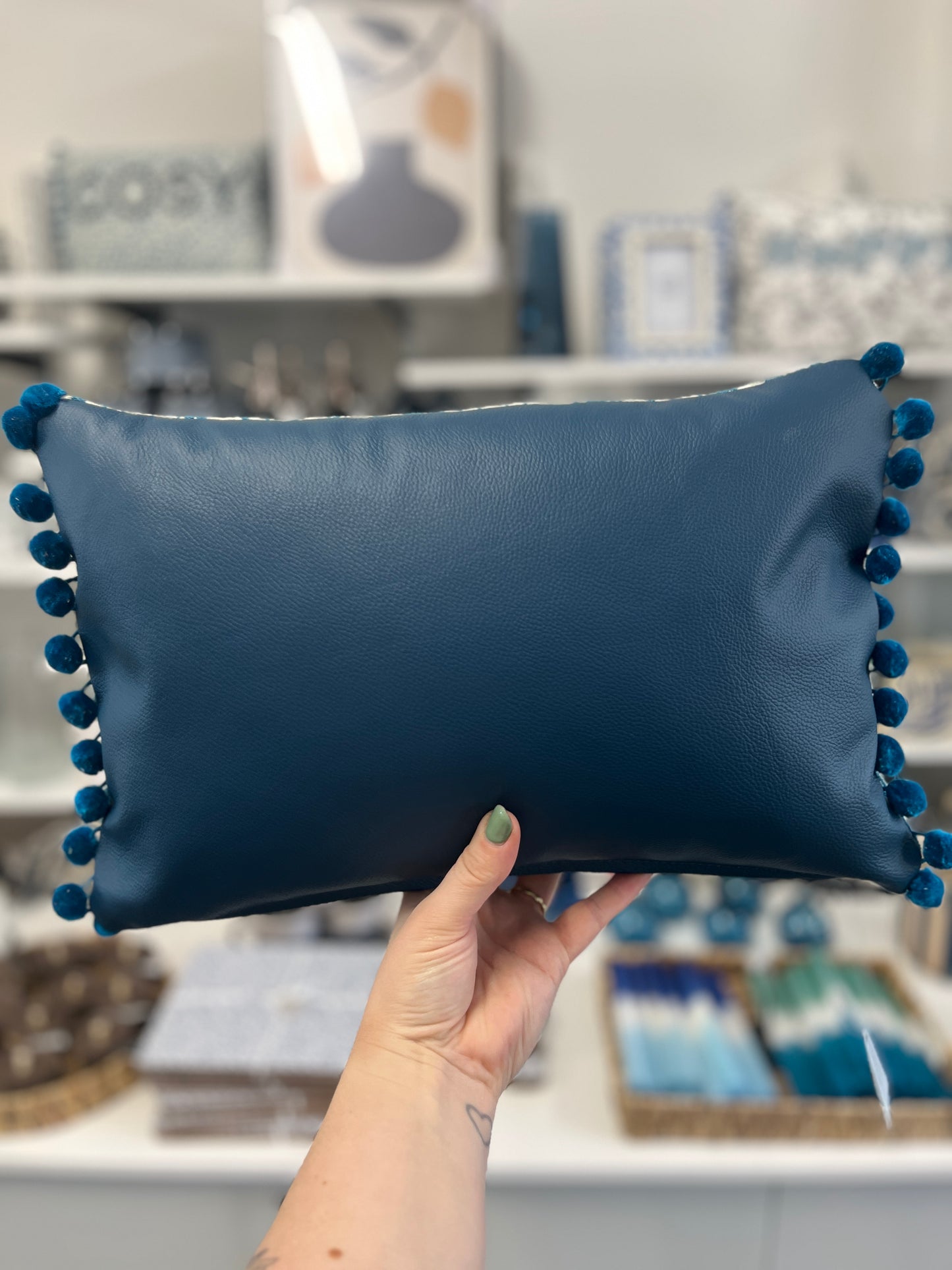 Atlantic Blue Leather Cosy Cushion.