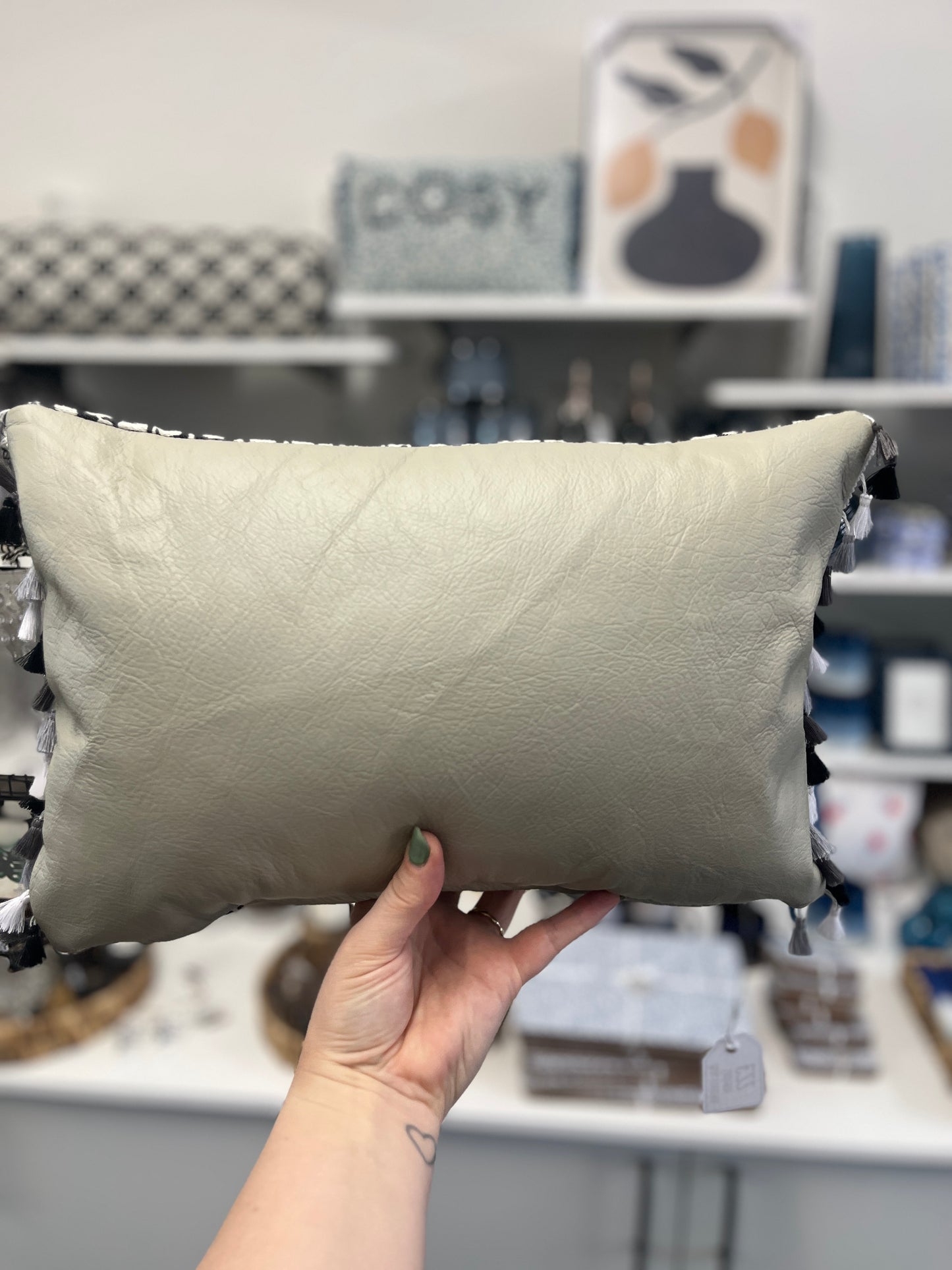 Grey Leather Joy Cushion.