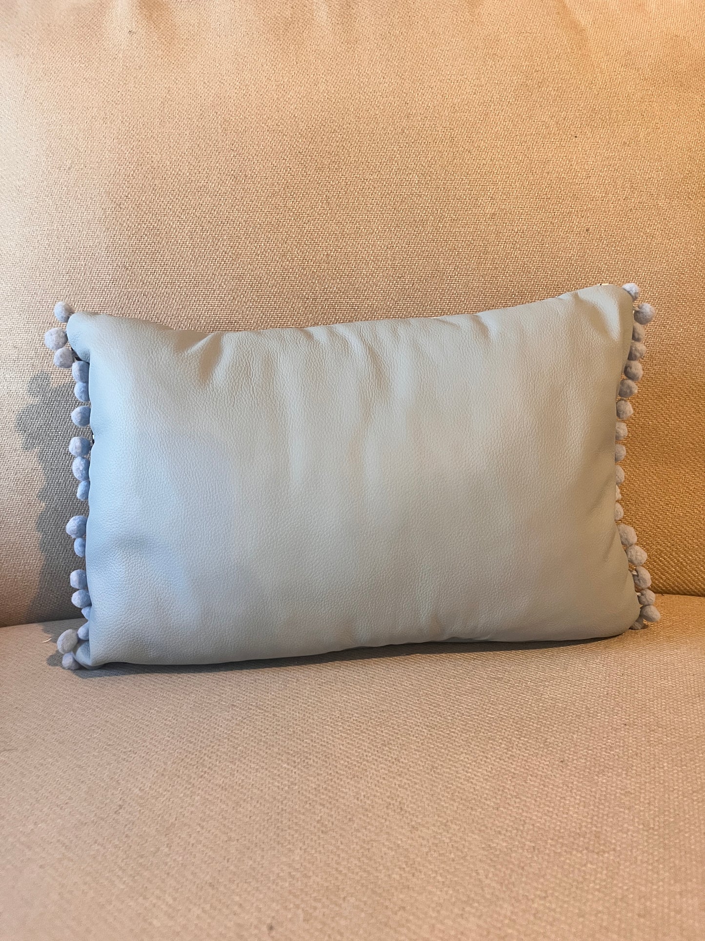 Light Blue Leather Hello Cushion