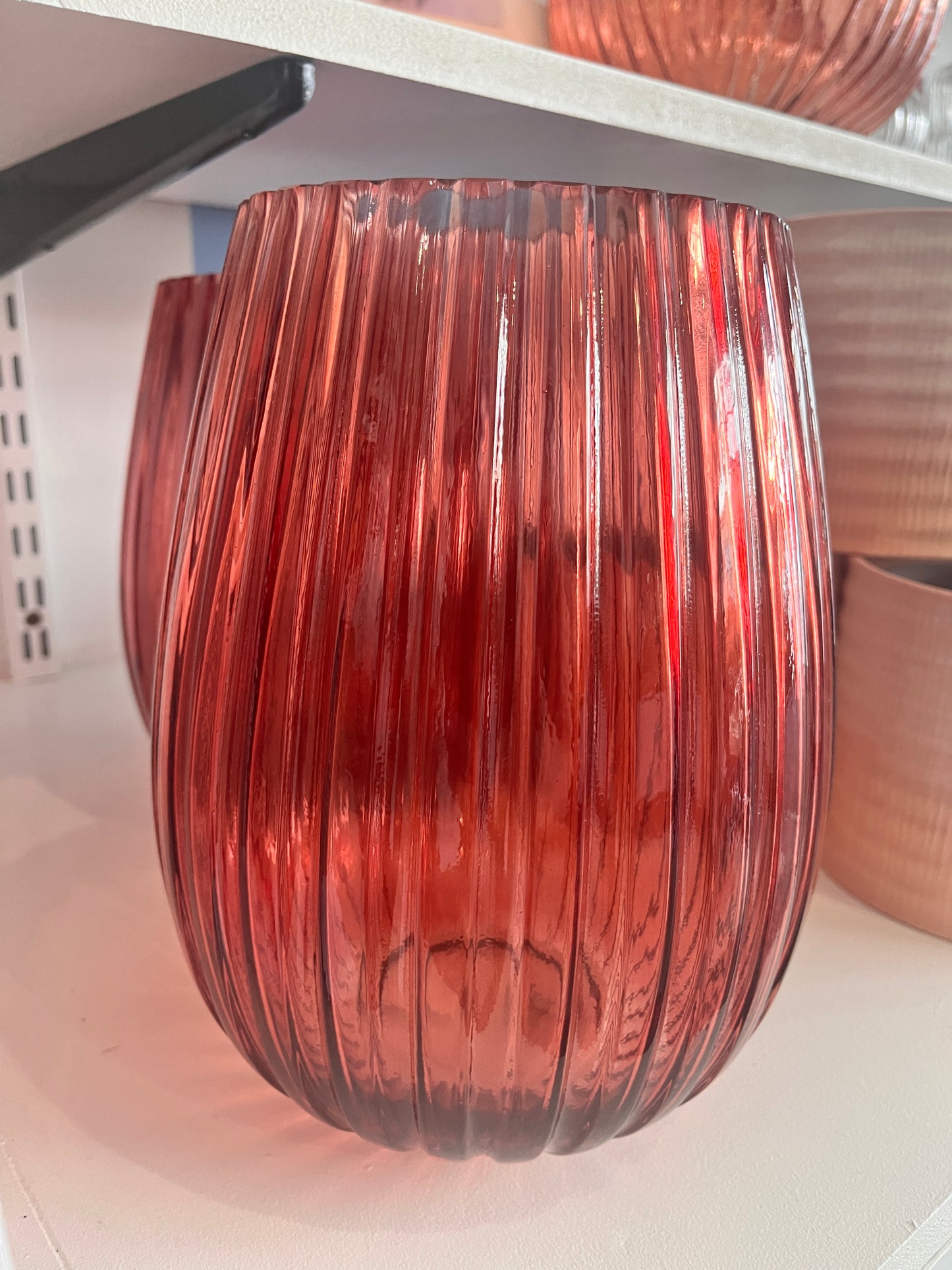 Fluted Glass Amber Vase
