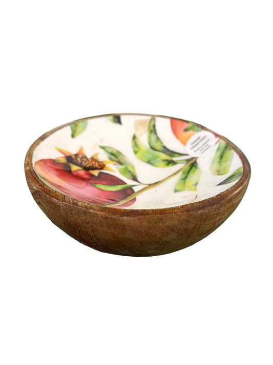 Handcrafted Round Pomegranate Patterned Mango Wood Dish