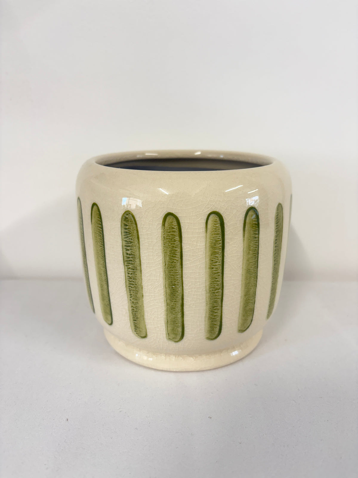 Light Green Stripe Glazed Ceramic Medium Planter