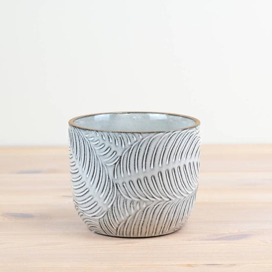 Grey Leaf Patterned Medium Planter