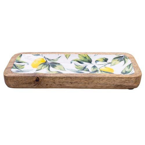 Lemons and Leaves Enamelled Mango Wooden Dish