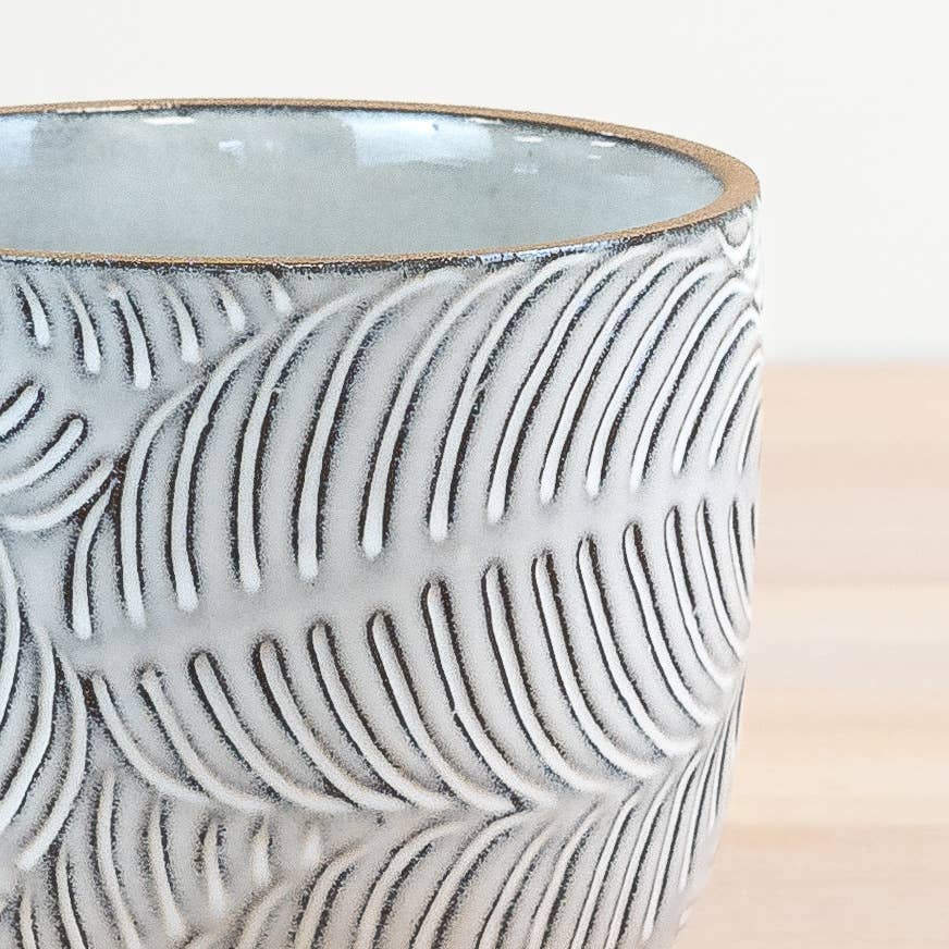 Grey Leaf Patterned Small Planter