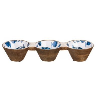 Ocean Fish Mango Wood Trio Bowl