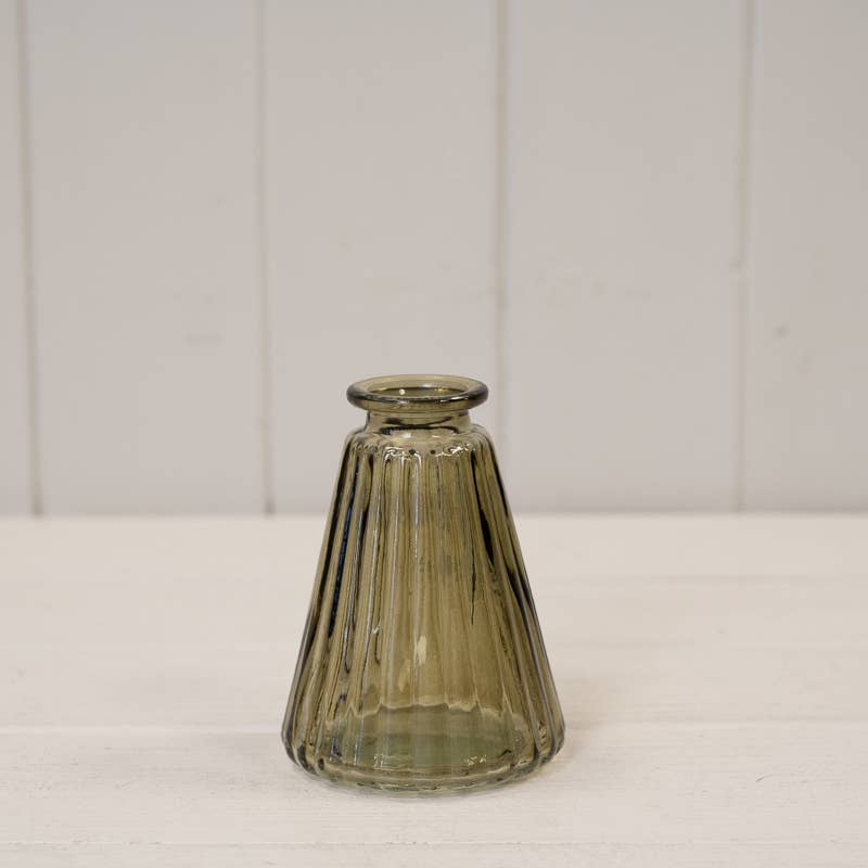 Olive Green Glass Ribbed Bottle