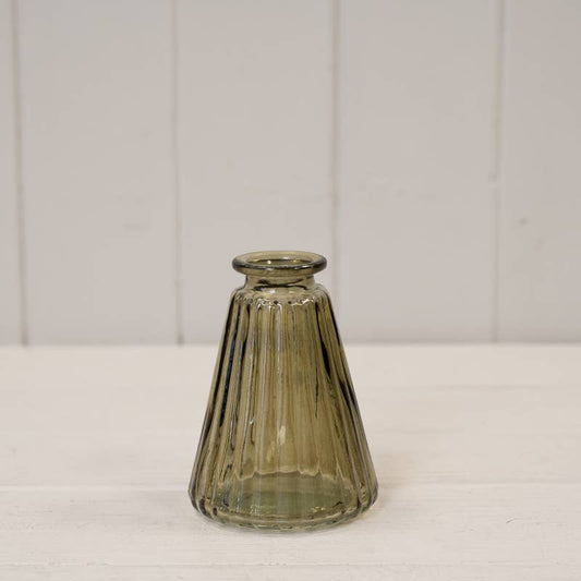 Olive Green Glass Ribbed Bottle