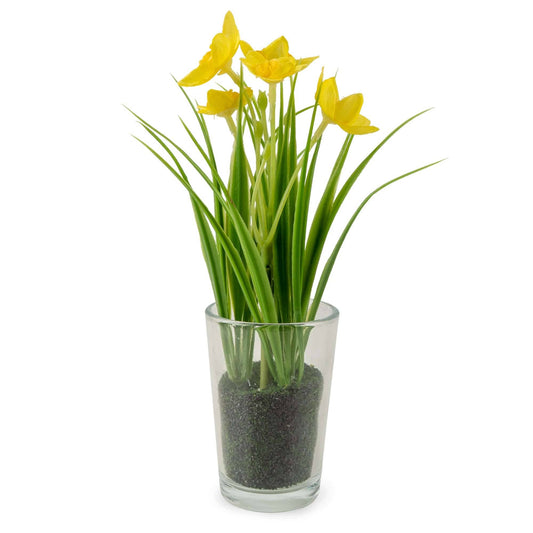Yellow Faux Daffodils in Glass Vase