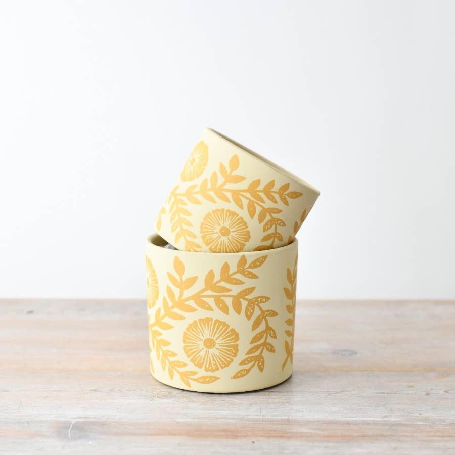 Yellow Floral Medium Planter