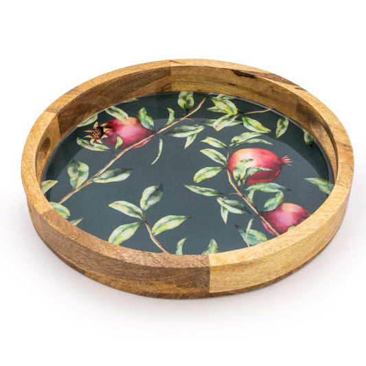 Handcrafted Pomegranate Round Wooden Tray