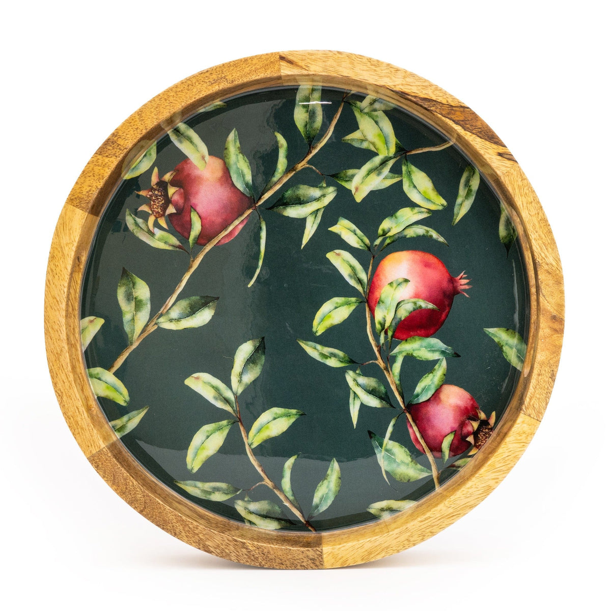Handcrafted Pomegranate Round Wooden Tray
