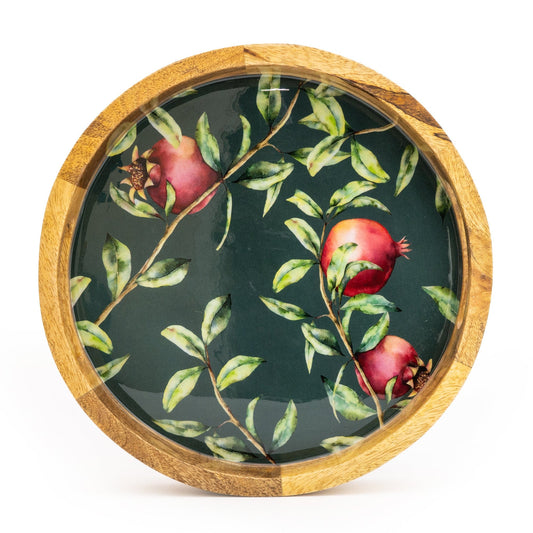 Handcrafted Pomegranate Round Wooden Tray