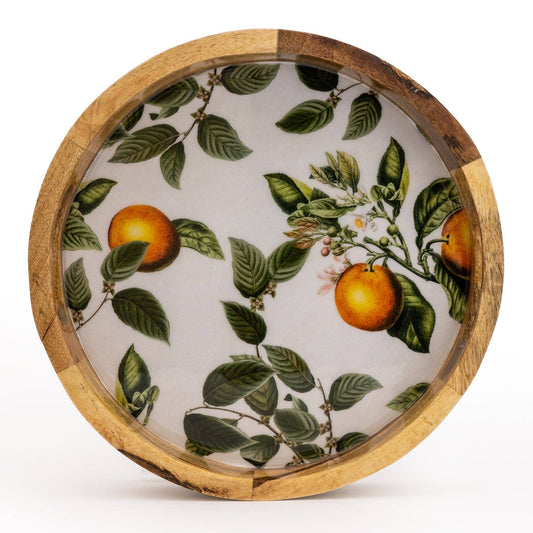 Handcrafted Orange Blossom Round Wooden Tray