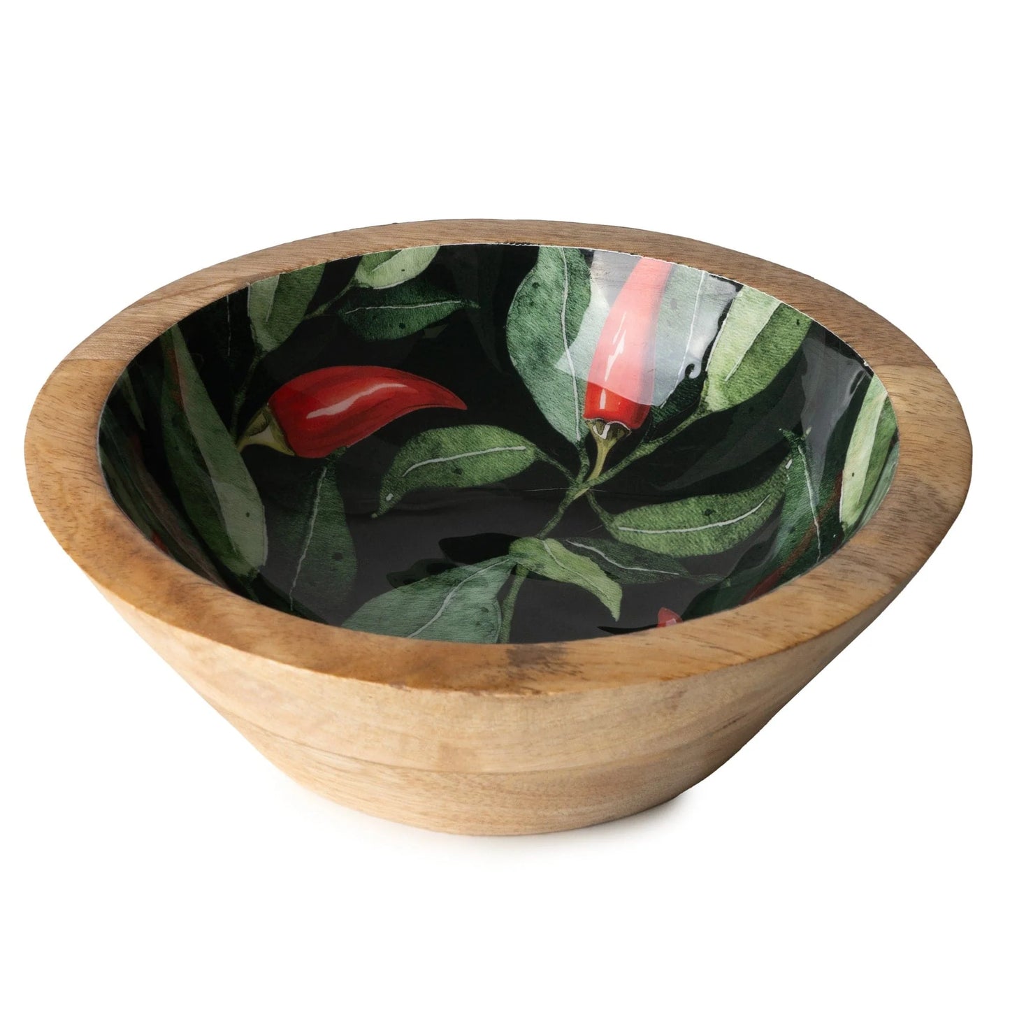Handcrafted Round Chilli patterned Mango Wood Bowl