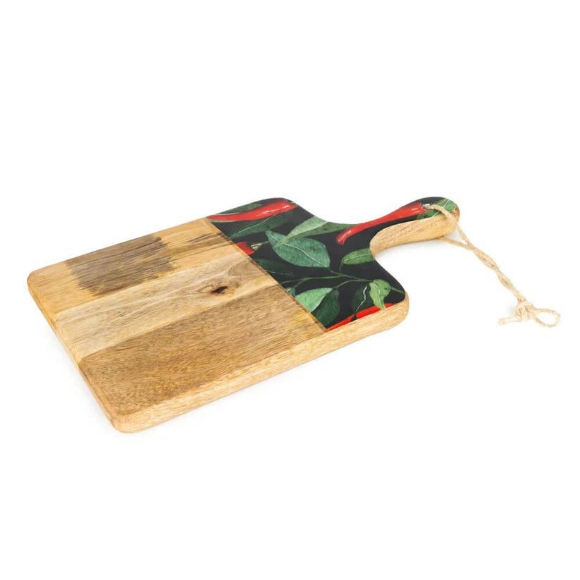 Handcrafted Chilli Patterned Serving Paddle Board Mango Wood