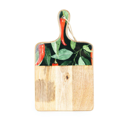 Handcrafted Chilli Patterned Serving Paddle Board Mango Wood
