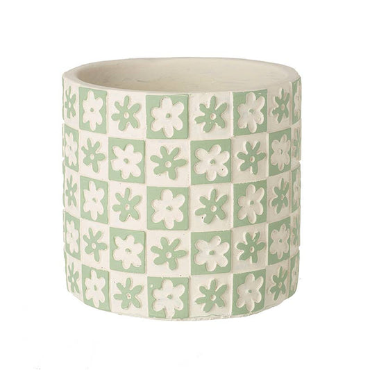 Medium Green Flower/Check Patterned Pot