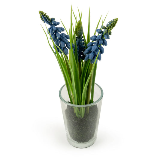 Faux Blue Hyacinthus in Glass Vase